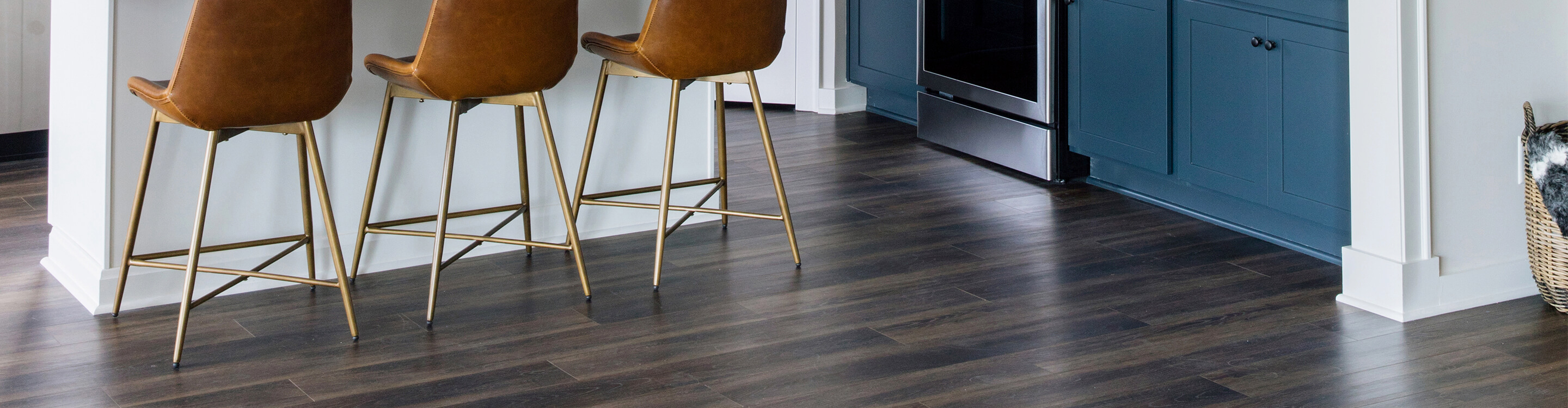 Laminate floors in a bright modern kitchen.